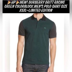 🎉HP🎉New! Burberry Britt Limit Ed Racing Green Colorblock Mens Polo Shirt XXXL